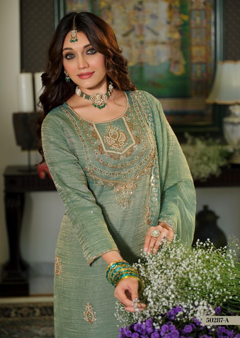 D 50287 A By Zaveri Crush Tissue Readymade Suits
